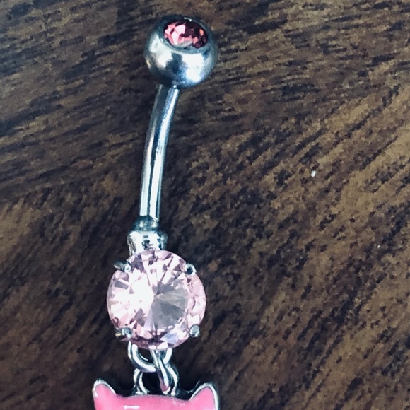 Pink Owl Dangle Gemmed Belly Button Ring - Picture 2 of 3